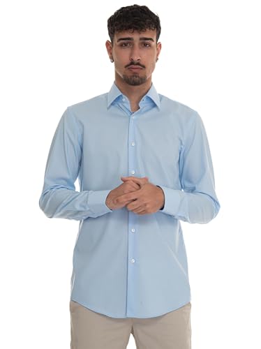 BOSS Herren H-HANK-kent-C1-214 Slim-Fit Hemd aus elastischer Baumwoll-Popeline mit bügelleichtem Finish Dunkelblau 41 von BOSS