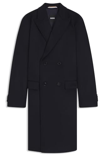 BOSS Herren H-Hyde-DB-Peak-234 Zweireihiger Mantel aus Wolle und Kaschmir Dunkelblau 50 von BOSS