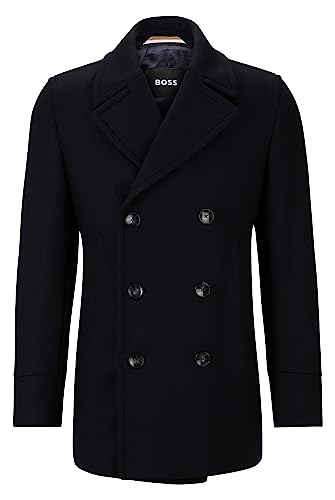 BOSS Herren H-Hyde-Pcoat-234 Zweireihiger Mantel aus Woll-Mix Dunkelblau 48 von BOSS