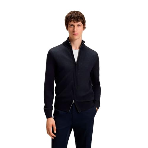 BOSS Herren H-Illarione Cardigan aus Schurwolle mit Reißverschluss Dunkelblau XXXL von BOSS