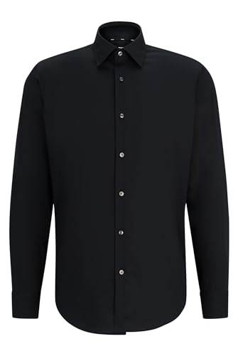 BOSS Herren H-JOE-C1-214 Regular-Fit Hemd aus elastischer Baumwoll-Popeline mit bügelleichtem Finish Schwarz 42 von HUGO BOSS