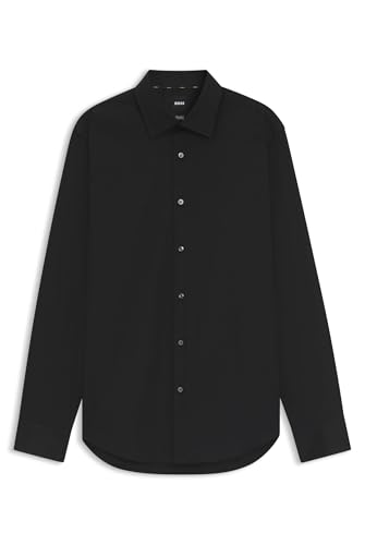 BOSS Herren H-JOE-C1-214 Regular-Fit Hemd aus elastischer Baumwoll-Popeline mit bügelleichtem Finish Schwarz001 42 von HUGO BOSS