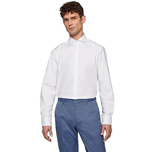 BOSS Herren H-JOE-spread-C1-222 Regular-Fit Hemd aus elastischem Baumwoll-Twill mit bügelleichtem Finish Weiß 41 von BOSS