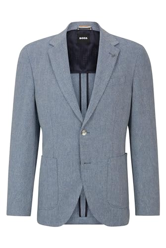 BOSS Herren H-Janson-Elbow-233 Regular-Fit Sakko aus Baumwoll-Mix mit Wolle und Fischgrätmuster Hellblau 48 von BOSS