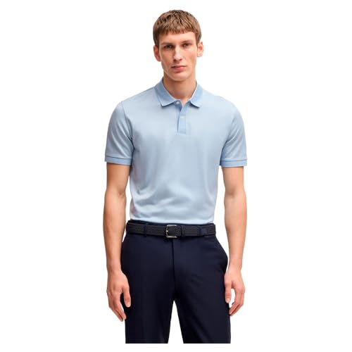 BOSS Herren H-Parlay 432 Fein gemustertes Poloshirt aus merzerisierter Baumwolle Hellblau M von BOSS