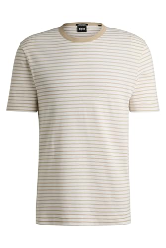 BOSS Herren H-Taut 28 Regular-Fit T-Shirt aus Baumwoll-Mix mit Leinen-Anteil Hellbeige XXXL von BOSS