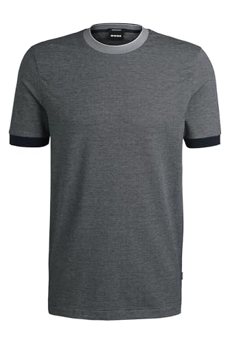 BOSS Herren H-Tessler 145 Slim-Fit T-Shirt aus strukturierter Baumwolle mit Kontrastkragen Dunkelblau XL von BOSS