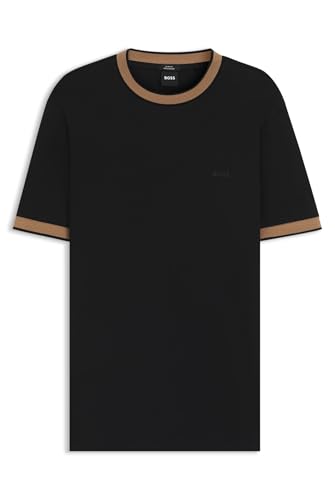 BOSS Herren H-Tessler 200 Slim-Fit T-Shirt aus merzerisierter Baumwolle mit Kontrast-Streifen Schwarz001 S von BOSS