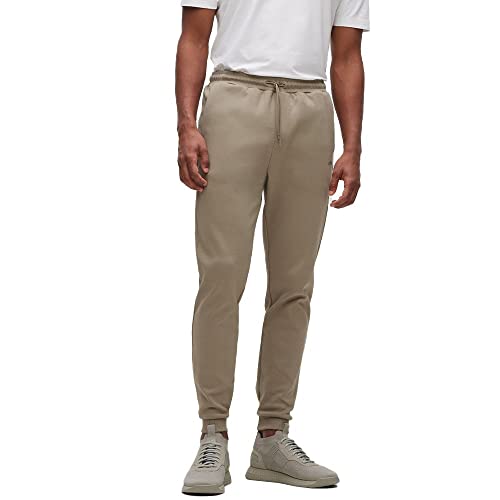 BOSS Herren Hadiko Curved Jogginghose aus Baumwolle mit geschwungenem Logo Hellgrün L von BOSS