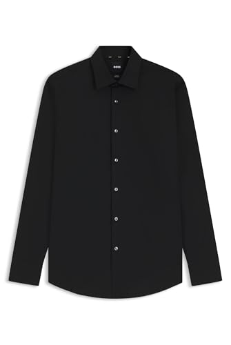 BOSS Herren H-HANK-C1-214 Slim-Fit Hemd aus elastischer Baumwoll-Popeline mit bügelleichtem Finish Schwarz001 42 von HUGO BOSS