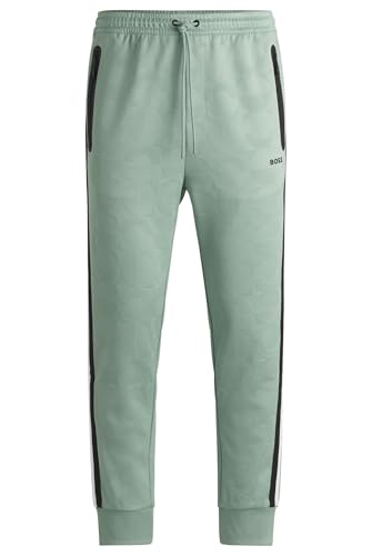 BOSS Herren Hover Striped C Relaxed-Fit Jogginghose mit Kreisen in Jacquard-Webstruktur Hellgrün L von BOSS