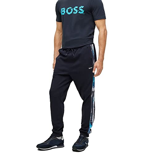 BOSS Herren Hurley Relaxed-Fit Jogginghose mit gemusterten Logo-Einsätzen Dunkelblau L von BOSS