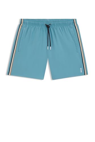 BOSS Herren Iconic Badeshorts mit Signature-Streifen und Logo Hellblau S von BOSS