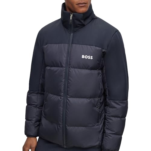 BOSS Herren J Hamar1 Wasserabweisende Regular-Fit Daunenjacke mit Logo-Detail Dunkelblau XL von BOSS