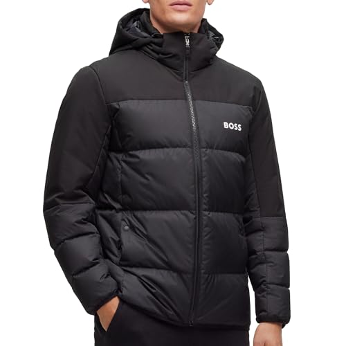 BOSS Herren J Hamar1 Wasserabweisende Regular-Fit Daunenjacke mit Logo-Detail Schwarz XXL von BOSS