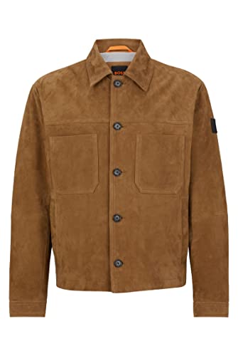 BOSS Herren Jaked Regular-Fit Jacke aus Veloursleder im Hemden-Stil Hellbeige 52 von BOSS