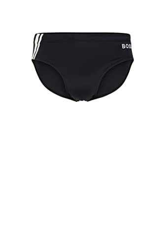 BOSS Herren Jersey Brief Badehose aus Stretch-Jersey mit Streifen und Logo Schwarz L von BOSS