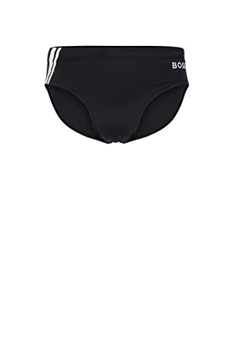 BOSS Herren Jersey Brief Badehose aus Stretch-Jersey mit Streifen und Logo Schwarz XXL von BOSS