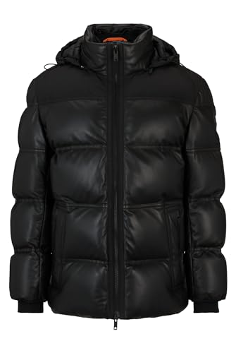 BOSS Herren Joholo Steppjacke aus Nappaleder mit Kapuze und Details aus Funktionsgewebe Schwarz 52 von BOSS