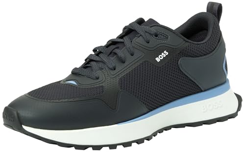 BOSS Herren Jonah Runn Sneakers aus verschiedenen Materialien mit Mesh und Logos Dunkelblau 43 Größe 43 von BOSS