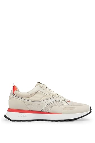 BOSS Herren Jonah Runn Sneakers aus verschiedenen Materialien mit Kunstleder-Details Hellbeige 41 Größe 41 von BOSS