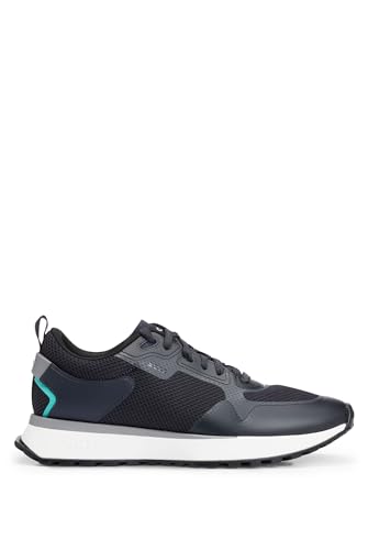 BOSS Herren Jonah Runn Sneakers aus verschiedenen Materialien mit Mesh und Logos Dunkelblau 41 Größe 41 von BOSS