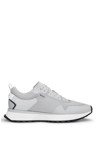 BOSS Herren Jonah Runn Sneakers aus verschiedenen Materialien mit Mesh und Logos Weiß 43 Größe 43 von BOSS