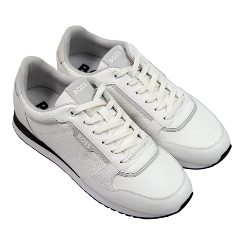 BOSS Herren Sneaker Freizeitschuh Schnürschuh Turnschuh Halbschuh Kai Runn ltpf, Farbe:Weiß, Schuhgröße:EUR 43, Artikel:-100 White von BOSS