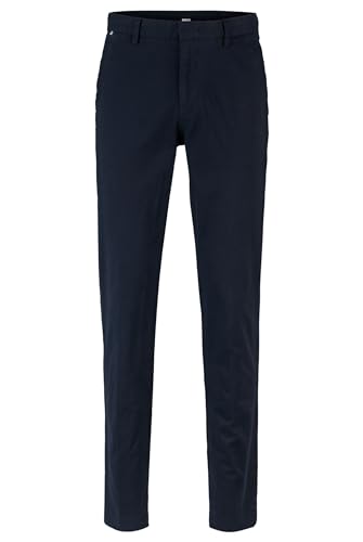 BOSS Herren Kaito1 Slim-Fit Chino aus elastischer Baumwoll-Gabardine Dunkelblau 56 von BOSS