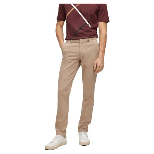 BOSS Herren Kaito1 Slim-Fit Chino aus elastischer Baumwoll-Gabardine Hellbeige 48 von BOSS