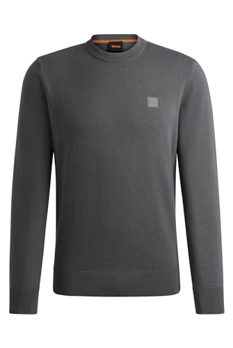 BOSS Herren Kanovano Pullover aus Baumwolle und Kaschmir mit Rundhalsausschnitt und Logo Dunkelgrau L von BOSS