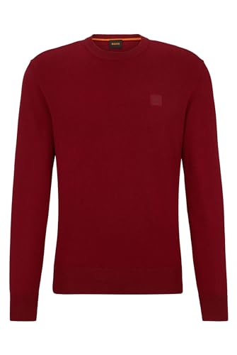 BOSS Herren Kanovano Pullover aus Baumwolle und Kaschmir mit Rundhalsausschnitt und Logo Hellrot L von BOSS