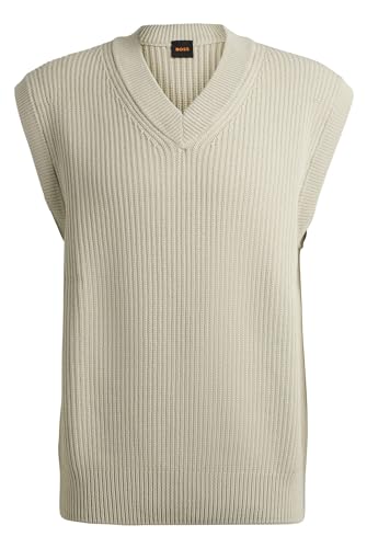 BOSS Herren Kecotto Ärmelloser Relaxed-Fit Pullover aus Gerippter Baumwolle Hellbeige L von BOSS