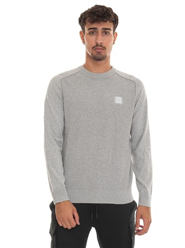 BOSS Herren Kesom Strukturierter Pullover aus Baumwolle und Kaschmir mit Web-Etikett Hellgrau XL von BOSS