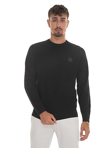 BOSS Herren Kesom Strukturierter Pullover aus Baumwolle und Kaschmir mit Web-Etikett Schwarz S von BOSS