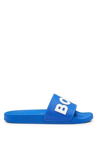 BOSS Herren Kirk Slid In Italien gefertigte Slides mit erhabenem Logo Blau 39 Größe 39 von BOSS
