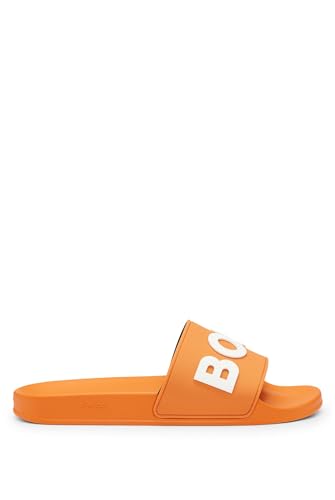 BOSS Herren Kirk Slid In Italien gefertigte Slides mit erhabenem Logo Orange 40 Größe 40 von BOSS