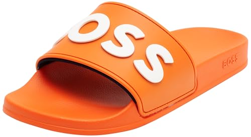 BOSS Herren Kirk Slid In Italien gefertigte Slides mit erhabenem Logo Orange 47 Größe 47 von BOSS