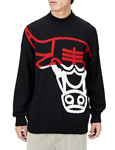 BOSS Herren Knit ChicagoBulls Relaxed-Fit Pullover mit grafischen Logo-Intarsien Schwarz L von BOSS