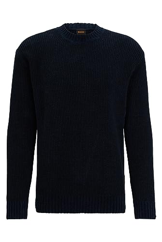 BOSS Herren Korduroy Pullover aus Gerippter Baumwolle mit Rundhalsausschnitt Dunkelblau L von BOSS