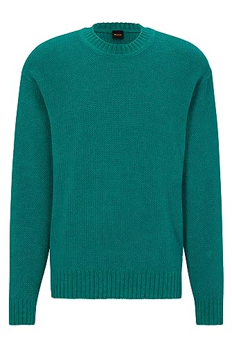 BOSS Herren Korduroy Pullover aus Gerippter Baumwolle mit Rundhalsausschnitt Dunkelgrün S von BOSS