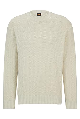 BOSS Herren Korduroy Pullover aus Gerippter Baumwolle mit Rundhalsausschnitt Weiß XXXL von BOSS