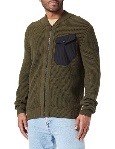 BOSS Herren Kotron Regular-Fit Jacke aus Material-Mix mit Reißverschluss Dunkelgrün M von BOSS