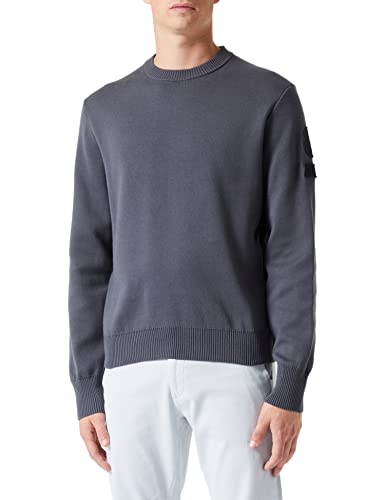 BOSS Herren Kracing Pullover aus Bio-Baumwolle mit Aufnähern am Ärmel Dunkelgrau L von BOSS