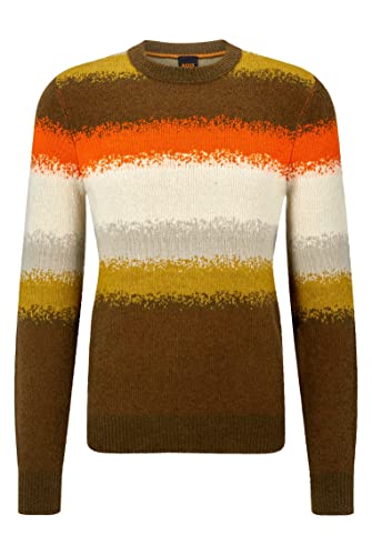 BOSS Herren Kultico Regular-Fit Pullover aus Woll-Mix mit Dégradé-Streifen Dunkelgrün L von BOSS