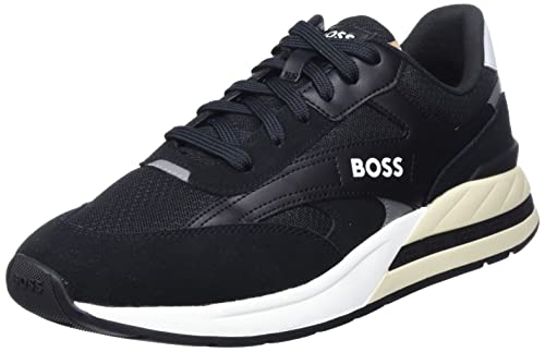 BOSS Herren Kurt Runn Sneakers aus verschiedenen Materialien mit Veloursleder-Details und Schnürung Schwarz 40 Größe 40 von BOSS