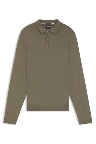 BOSS Herren Lancione Regular-Fit Strick-Poloshirt aus Schurwolle Hellbraun XL von BOSS