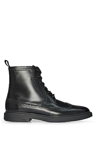 BOSS Herren Larry Halb Boots aus gebürstetem Leder mit Budapester-Details Schwarz 39 von BOSS