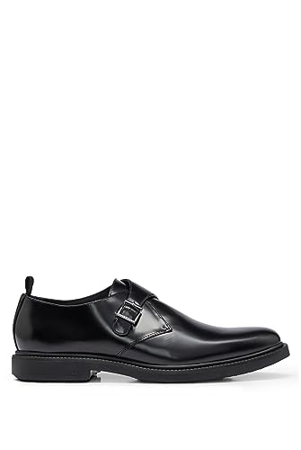 BOSS Herren Larry Monk Monkstraps aus gebürstetem Leder mit einem Riemen Schwarz 39 Größe 39 von BOSS