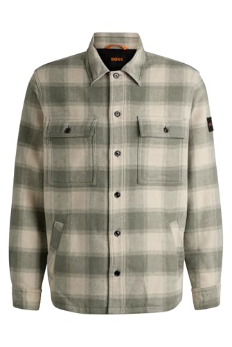 BOSS Herren Lassie M Oversized Overshirt aus kariertem Tweed mit Spitzkragen Hellbeige L von BOSS